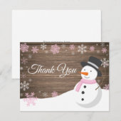 Winter Kerstmis Snowman Roze Hartelijk dank Bedankkaart (Voorkant / Achterkant)