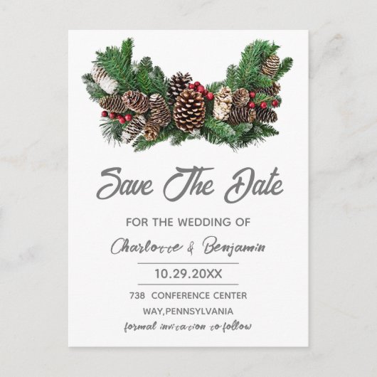 Winter Kerstmis sparen de Datum bruiloft Briefkaart (Voorkant)