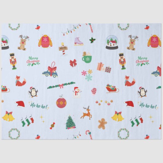 Winter Kerstmis thema ijsblauwe Santa Clause cut Tissuepapier (Voorkant)