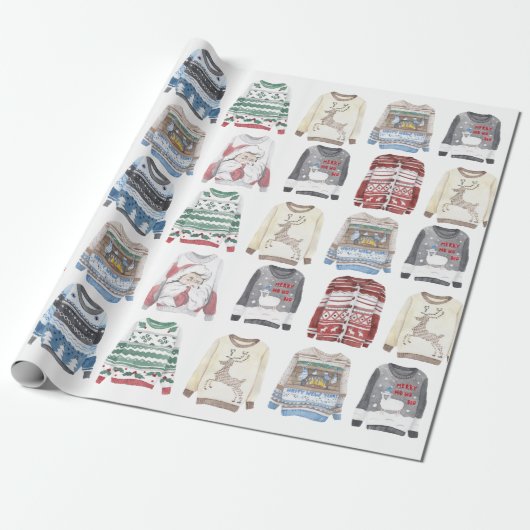Winter Kerstmis Ugly Sweaters Pattern Cadeaupapier (Uitgerold)