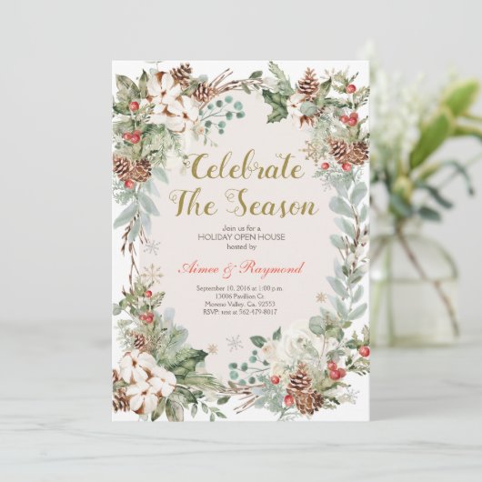 Winter Kerstmis Vier het seizoen open huis Kaart (Staand voorkant)