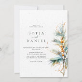 Winter Kerstmis Waterverf Trees Wedding Kaart (Voorkant)