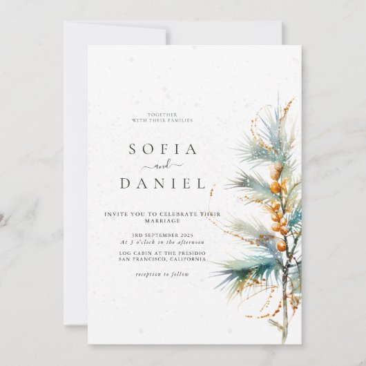 Winter Kerstmis Waterverf Trees Wedding Kaart (Voorkant)