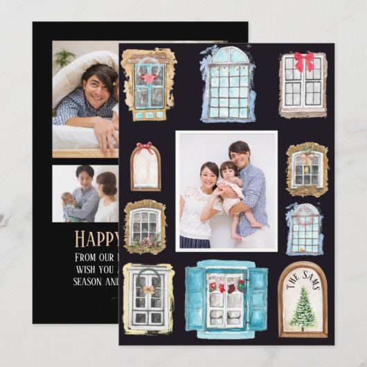 Winter Kerstmis - Windows Familie - Fotokaart Kaart (Voorkant / Achterkant)