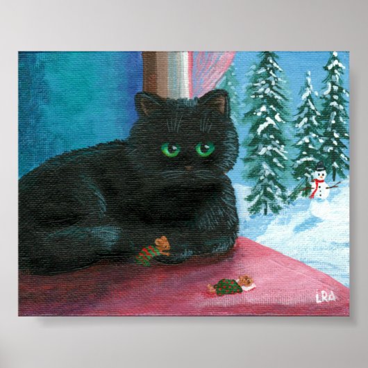 Winter Kerstmis Zwarte Kat Muis Kunstcreationen Poster (Voorkant)