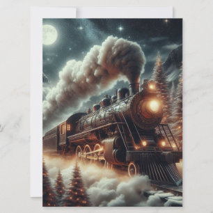 Winter/Kerstnacht trein Feestdagenkaart
