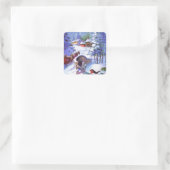  Winter Kerstscène Vierkante Sticker (Tas)