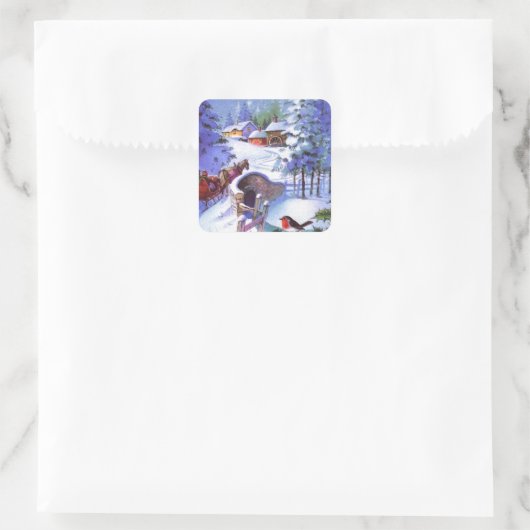  Winter Kerstscène Vierkante Sticker (Tas)