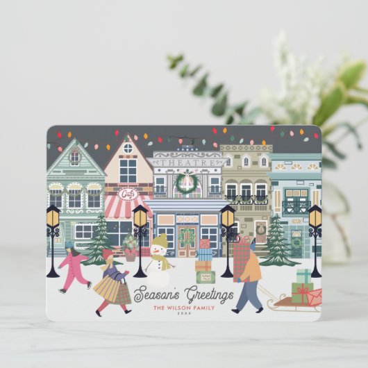 Winter Kerststad Feestdagenkaart (Staand voorkant)