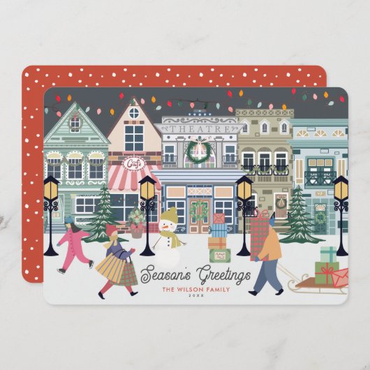 Winter Kerststad Feestdagenkaart (Voorkant / Achterkant)