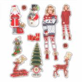 Winter Kerststickers Blond Vrouw Rood Decal Fun Sticker (Voorkant)