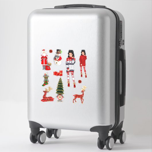 Winter Kerststickers Zwart Vrouw Rood Decal Fun Sticker (Koffer)