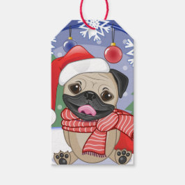 Winter & Kersttijd Pug Cadeaulabel