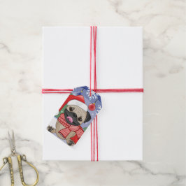Winter & Kersttijd Pug Cadeaulabel
