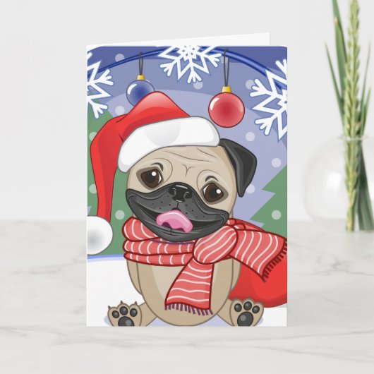 Winter & Kersttijd Pug Feestdagen Kaart (Voorkant)