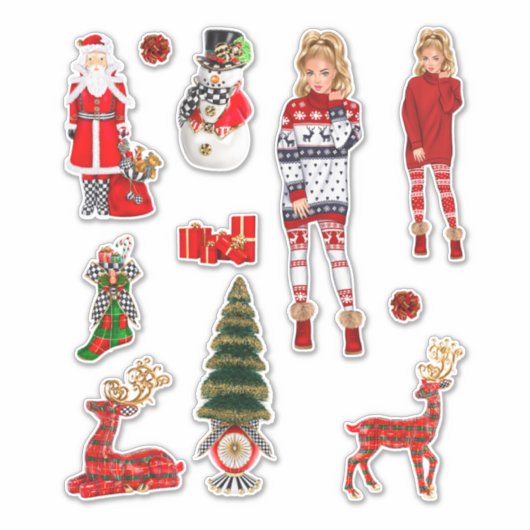 Winter Kersttrui Schattigee Xmas Pyjama Sticker (Voorkant)