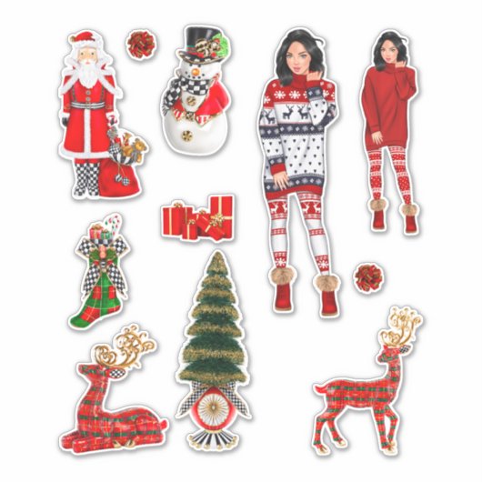 Winter Kersttrui Schattigee Xmas Pyjama Sticker (Voorkant)