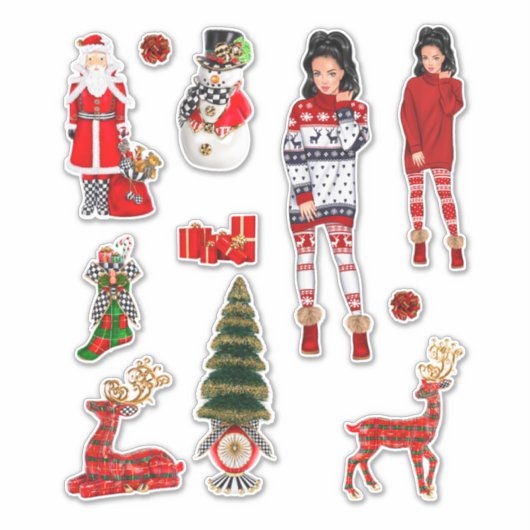 Winter Kersttrui Schattigee Xmas Pyjama Sticker (Voorkant)