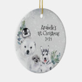 Winter Kerstvakantie Arctisch Dier 1e Kerstmis Keramisch Ornament (Rechts)
