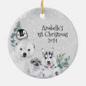 Winter Kerstvakantie Arctisch Dier 1e Kerstmis Keramisch Ornament (Achterkant)
