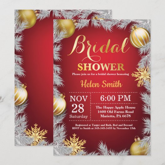 Winter Kerstvakantie bruids douche uitnodiging (Voorkant / Achterkant)