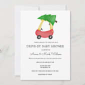 Winter Kerstvakantie Rode Auto Rijdt Langs Baby Sh Kaart (Voorkant)