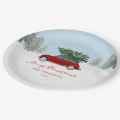 Winter Kerstvakantie Rode Truck Kerstfeest Papiere Papieren Bordje (Gekanteld)