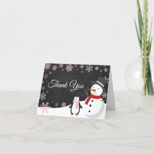 Winter Kerstvakantie Roze Sneeuwvlok Krijtbord Bedankkaart