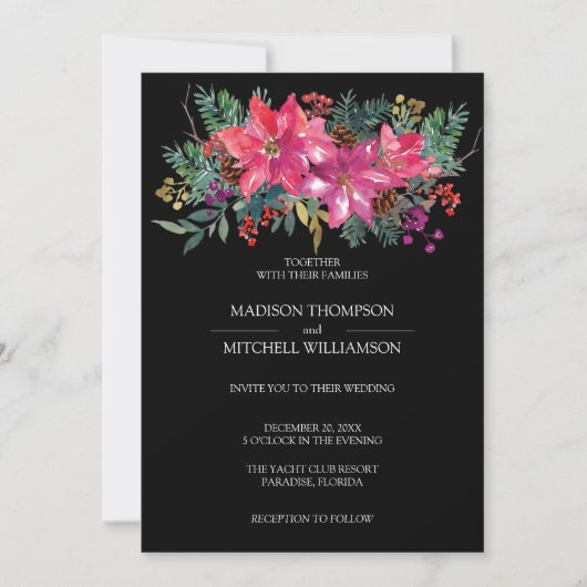 Winter Kerstvakantie Watercolor Poinsettia  Kaart (Voorkant)