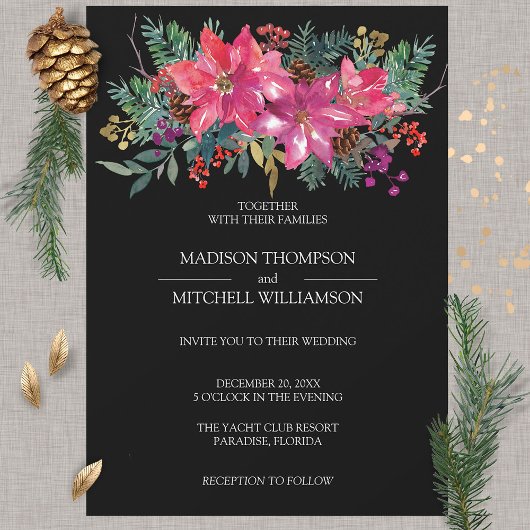 Winter Kerstvakantie Watercolor Poinsettia  Kaart