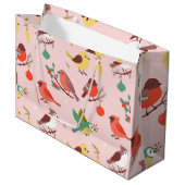 Winter Kerstvogels Groot Cadeauzakje (Voorkant Gekanteld)