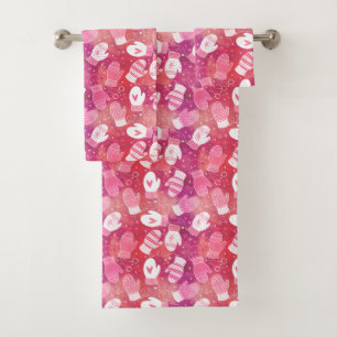 Winter Kerstwanten Patroon in Roze Bad Handdoek