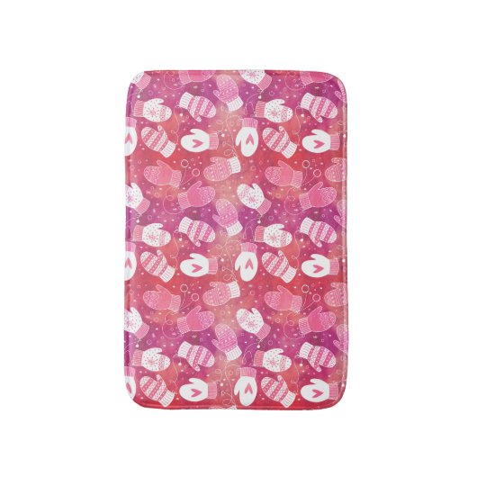 Winter Kerstwanten Patroon in Roze Badmat (Voorkant Verticaal)