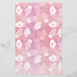 Winter Kerstwanten Patroon in Roze Briefpapier