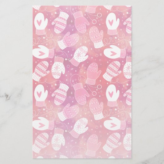 Winter Kerstwanten Patroon in Roze Briefpapier (Voorkant)