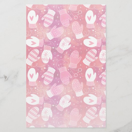 Winter Kerstwanten Patroon in Roze Briefpapier (Achterkant)