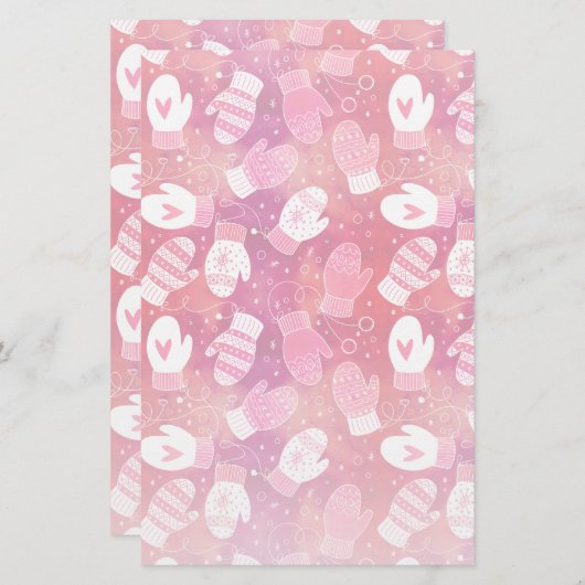 Winter Kerstwanten Patroon in Roze Briefpapier (Voorkant / Achterkant)