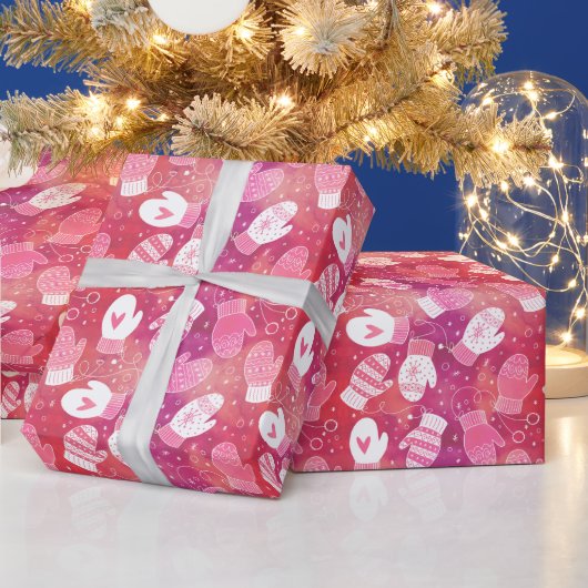Winter Kerstwanten Patroon in Roze Cadeaupapier (Feestdagen)
