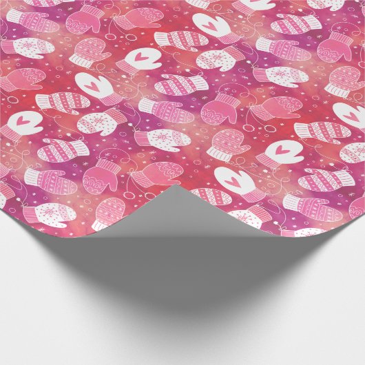 Winter Kerstwanten Patroon in Roze Cadeaupapier (Hoek)