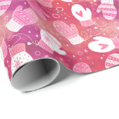 Winter Kerstwanten Patroon in Roze Cadeaupapier (Rol Hoek)