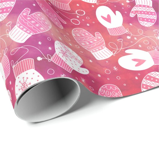 Winter Kerstwanten Patroon in Roze Cadeaupapier (Rol Hoek)