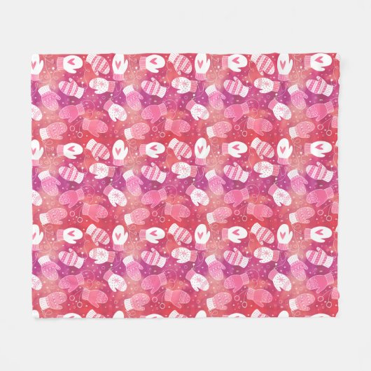 Winter Kerstwanten Patroon in Roze Fleece Deken (Voorkant (Horizontaal))