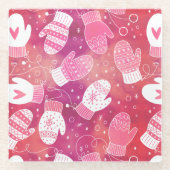 Winter Kerstwanten Patroon in Roze Glazen Onderzetter (Voorkant)