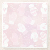 Winter Kerstwanten Patroon in Roze Glazen Onderzetter (Achterkant)