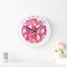 Winter Kerstwanten Patroon in Roze Grote Klok