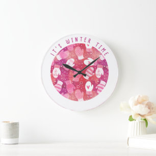 Winter Kerstwanten Patroon in Roze Grote Klok