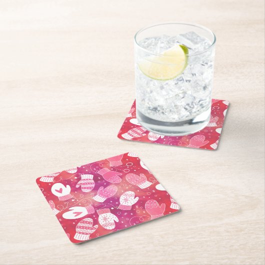 Winter Kerstwanten Patroon in Roze Kartonnen Onderzetters (Insitu)