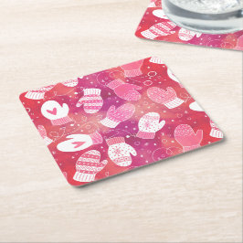 Winter Kerstwanten Patroon in Roze Kartonnen Onderzetters