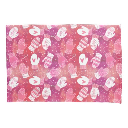 Winter Kerstwanten Patroon in Roze Kussensloop (Voorkant)