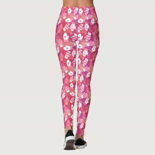 Winter Kerstwanten Patroon in Roze Leggings (Achterkant)